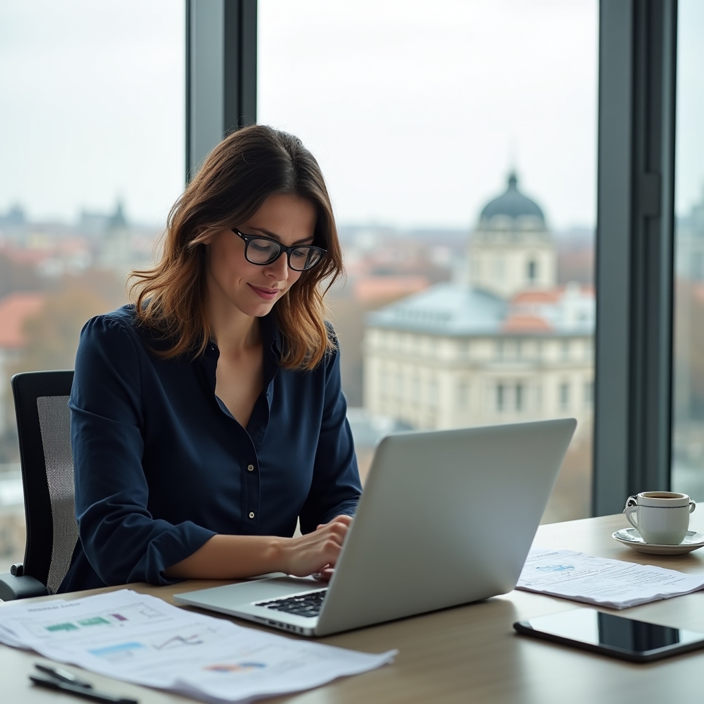 Freelancer pracující soustředěně u stolu